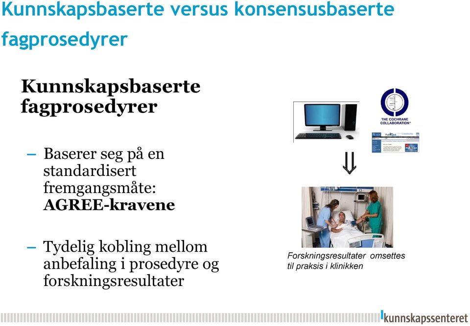 fremgangsmåte: AGREE-kravene Tydelig kobling mellom anbefaling i