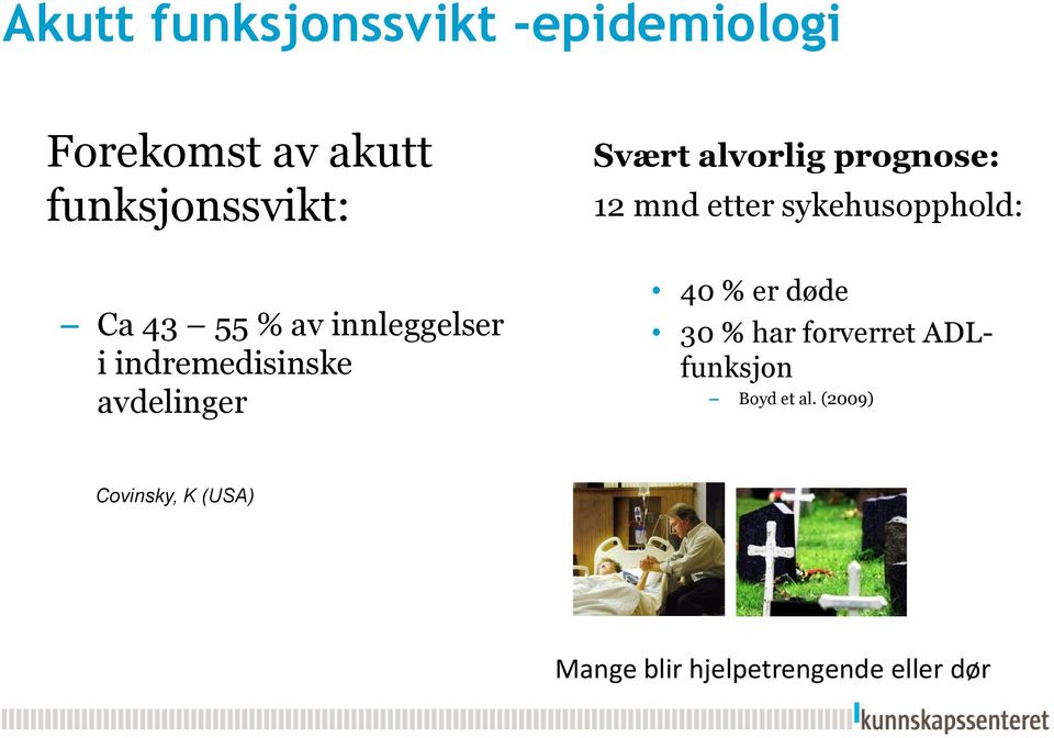 innleggelser i indremedisinske avdelinger 40 % er døde 30 % har forverret