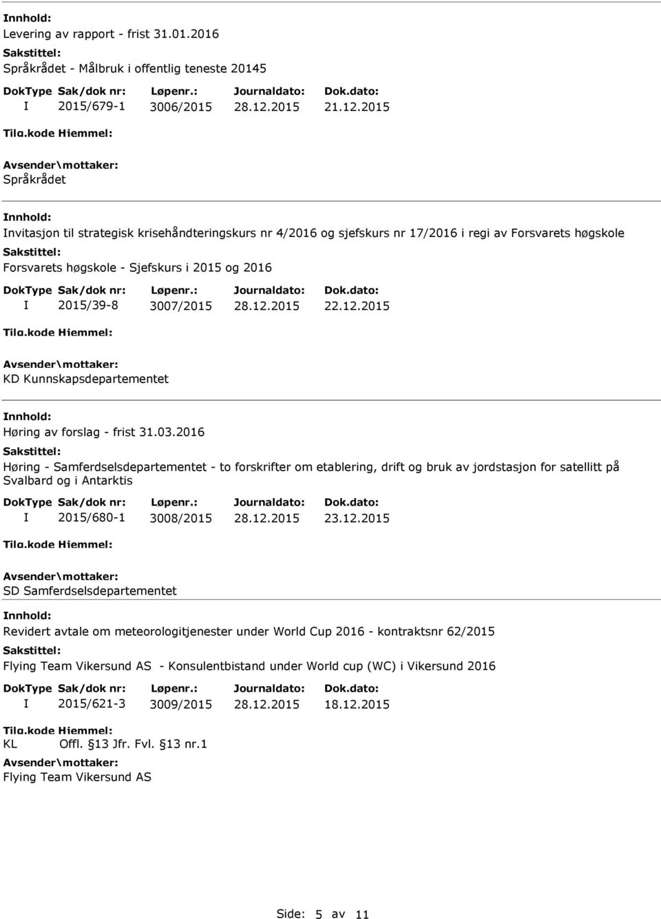 Forsvarets høgskole - Sjefskurs i 2015 og 2016 2015/39-8 3007/2015 KD Kunnskapsdepartementet Høring av forslag - frist 31.03.