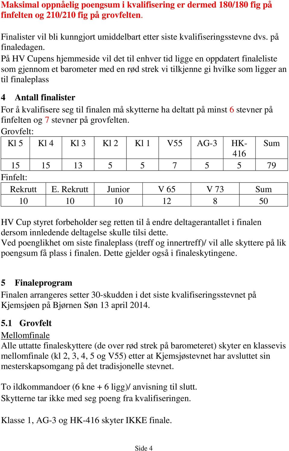 På HV Cupens hjemmeside vil det til enhver tid ligge en oppdatert finaleliste som gjennom et barometer med en rød strek vi tilkjenne gi hvilke som ligger an til finaleplass 4 Antall finalister For å