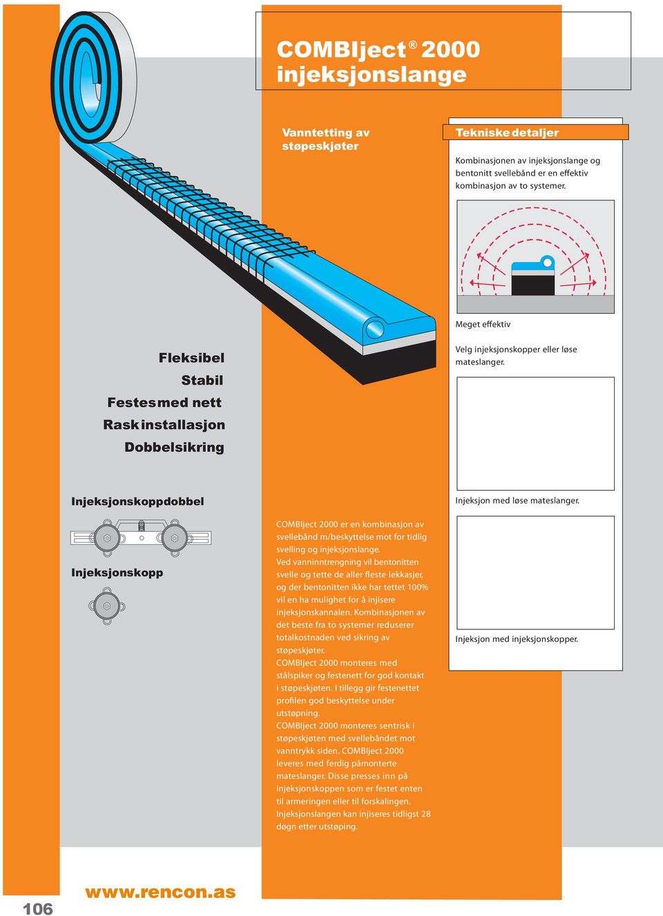 Injeksjonskopp dobbel Injeksjonskopp COMBIject 2000 er en kombinasjon av svellebånd m/beskyttelse mot for tidlig svelling og.