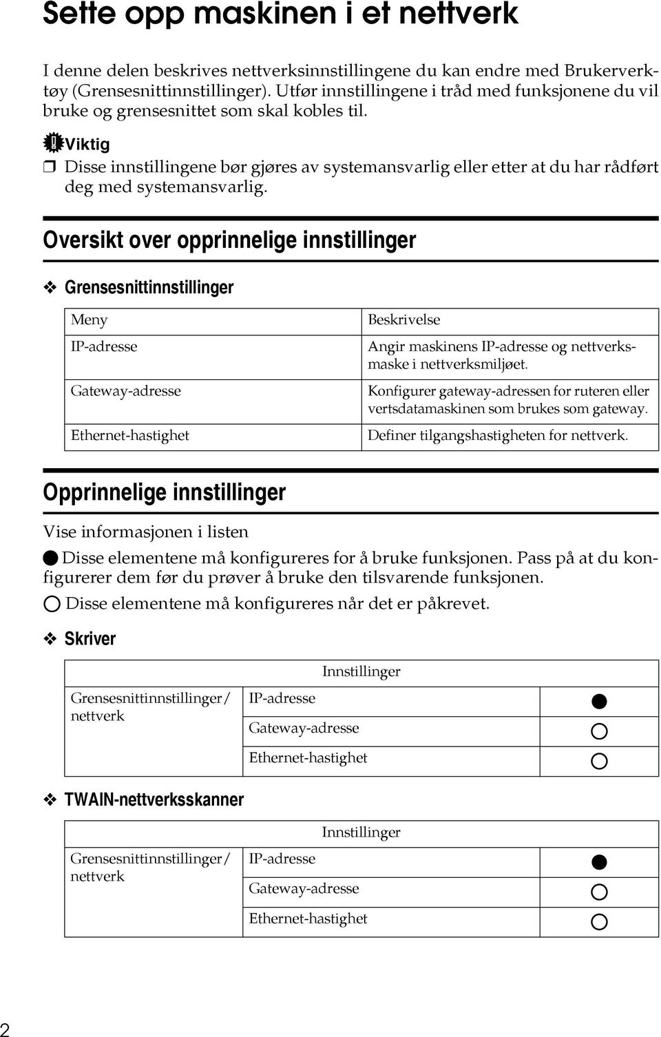 Viktig Disse innstillingene bør gjøres av systemansvarlig eller etter at du har rådført deg med systemansvarlig.