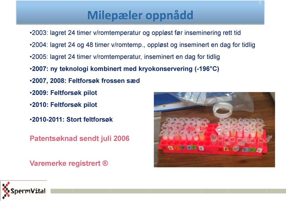 , oppløst og inseminert en dag for tidlig 2005: lagret 24 timer v/romtemperatur, inseminert en dag for tidlig