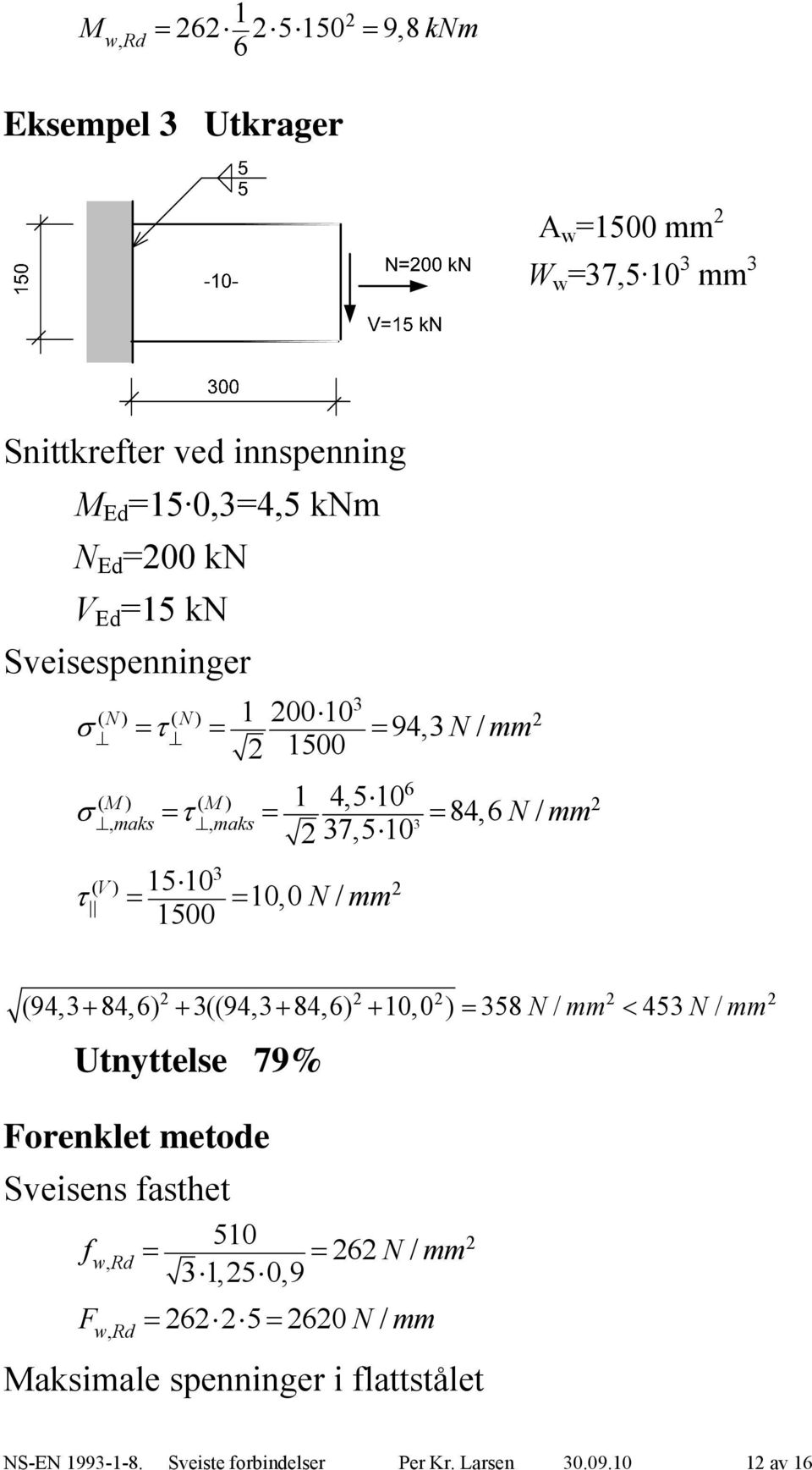 V ) 0,0 / (94,84,) ((94,84,) 0,0 ) 58 / 45 / Utnyttelse 79% Forenklet metode Sveisens asthet wrd, 50