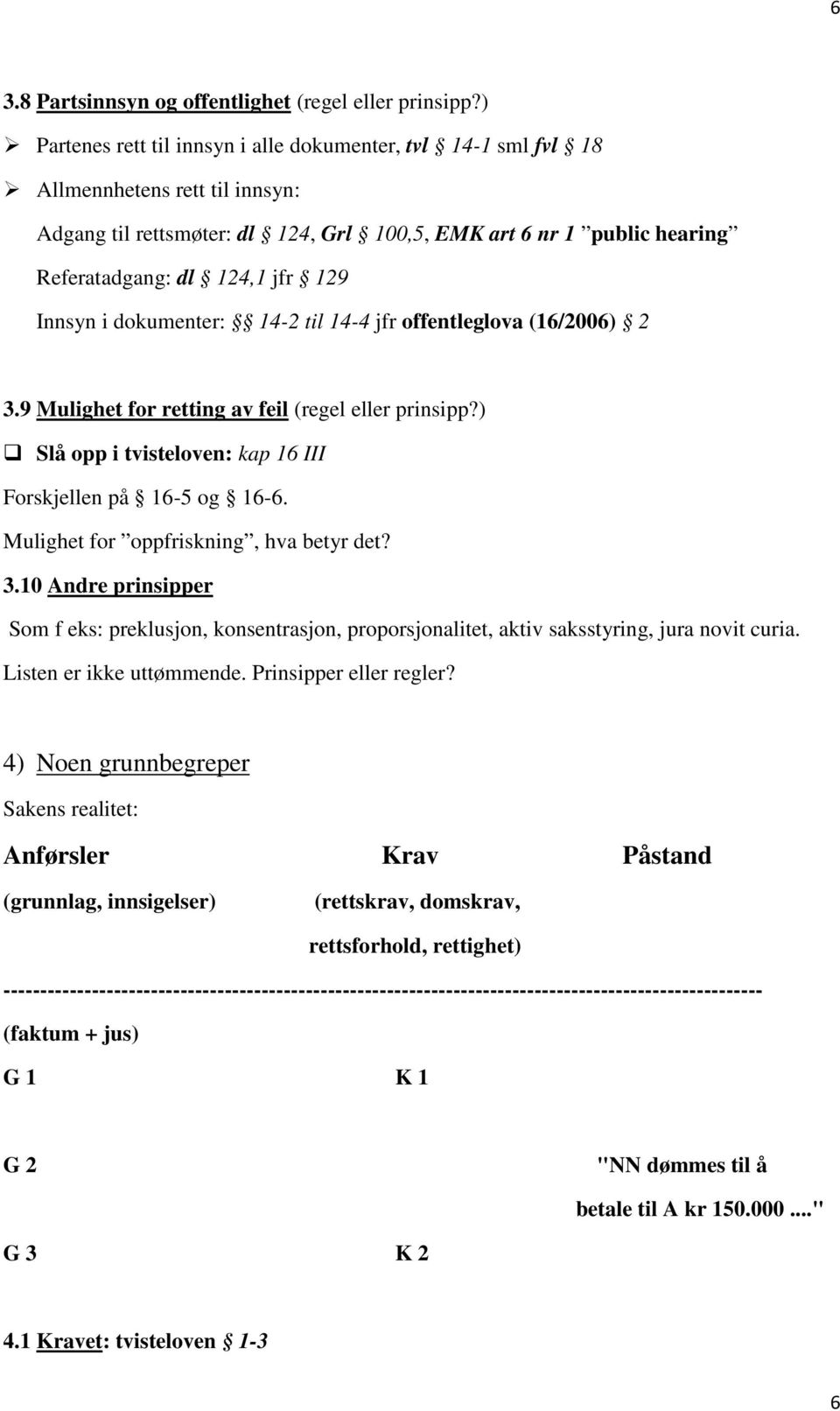 129 Innsyn i dokumenter: 14-2 til 14-4 jfr offentleglova (16/2006) 2 3.9 Mulighet for retting av feil (regel eller prinsipp?) Slå opp i tvisteloven: kap 16 III Forskjellen på 16-5 og 16-6.