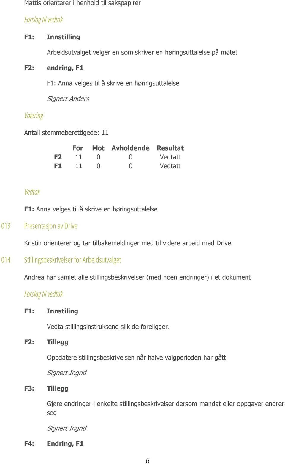 Arbeidsutvalget Andrea har samlet alle stillingsbeskrivelser (med noen endringer) i et dokument F1: Innstiling F2: Tillegg Vedta stillingsinstruksene slik de foreligger.