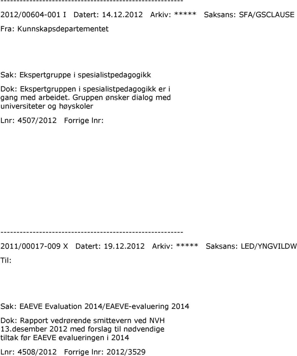 Gruppen ønsker dialog med universiteter og høyskoler Lnr: 4507/2012 