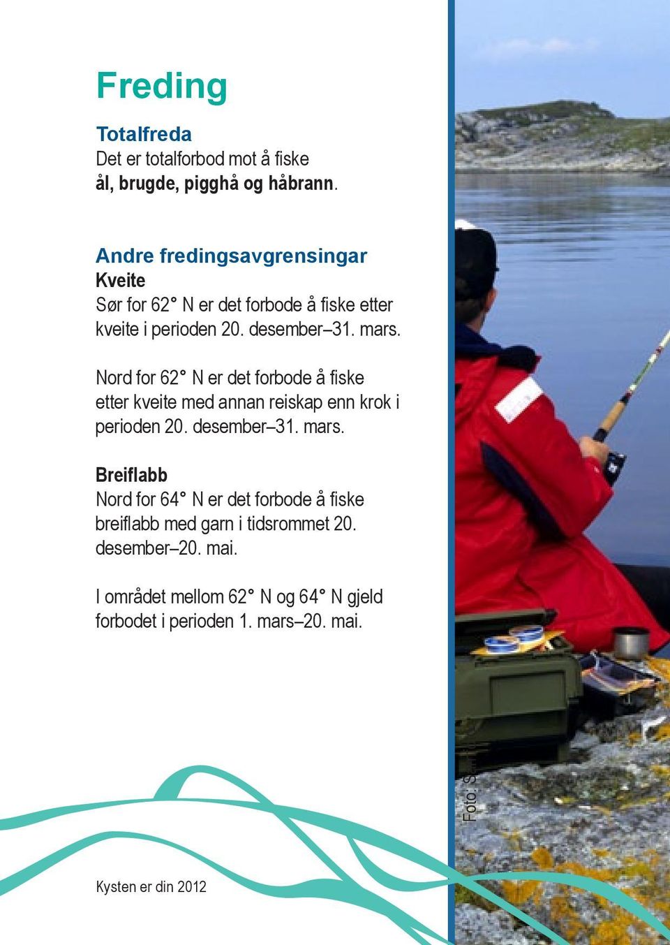 Nord for 62 N er det forbode å fiske etter kveite med annan reiskap enn krok i perioden 20. desember 31. mars.
