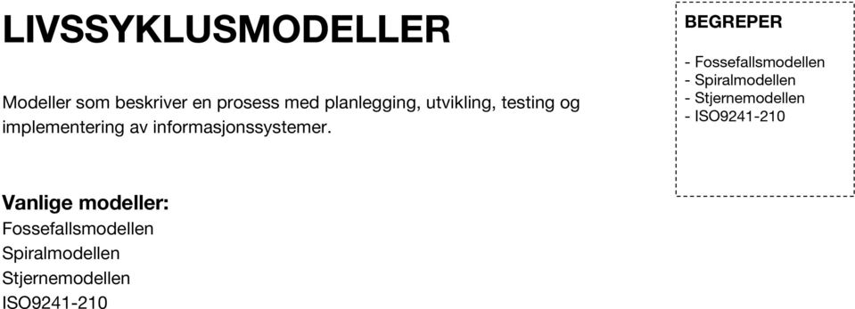 Vanlige modeller: Fossefallsmodellen Spiralmodellen Stjernemodellen