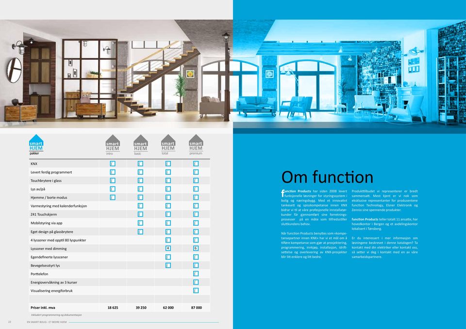 Egendefinerte lysscener X X Om function function Products har siden 2008 levert funksjonelle løsninger for styringssystem i bolig og næringsbygg.