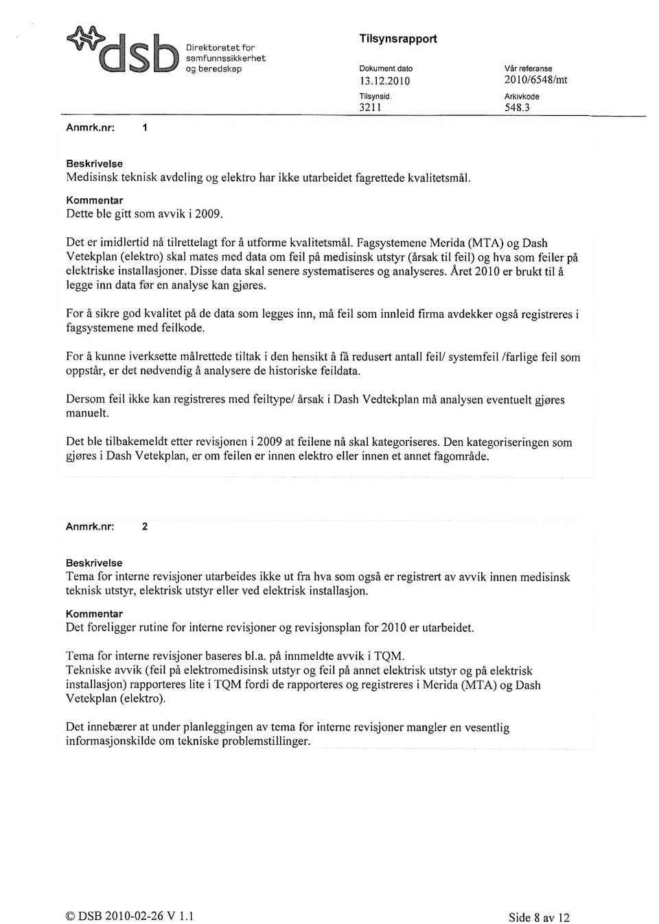 Fagsystemene Merida (MTA) og Dash Vetekplan (elektro) skal mates med data om feil på medisinsk utstyr (årsak til feil) og hva som feiler på elektriske installasjoner.