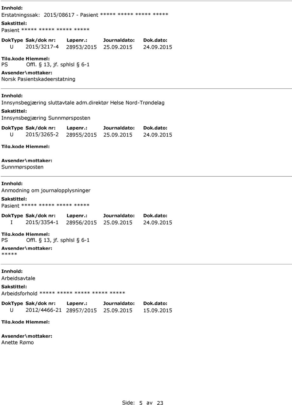 direktør Helse Nord-Trøndelag nnsynsbegjæring Sunnmørsposten 2015/3265-2 28955/2015 Sunnmørsposten Anmodning