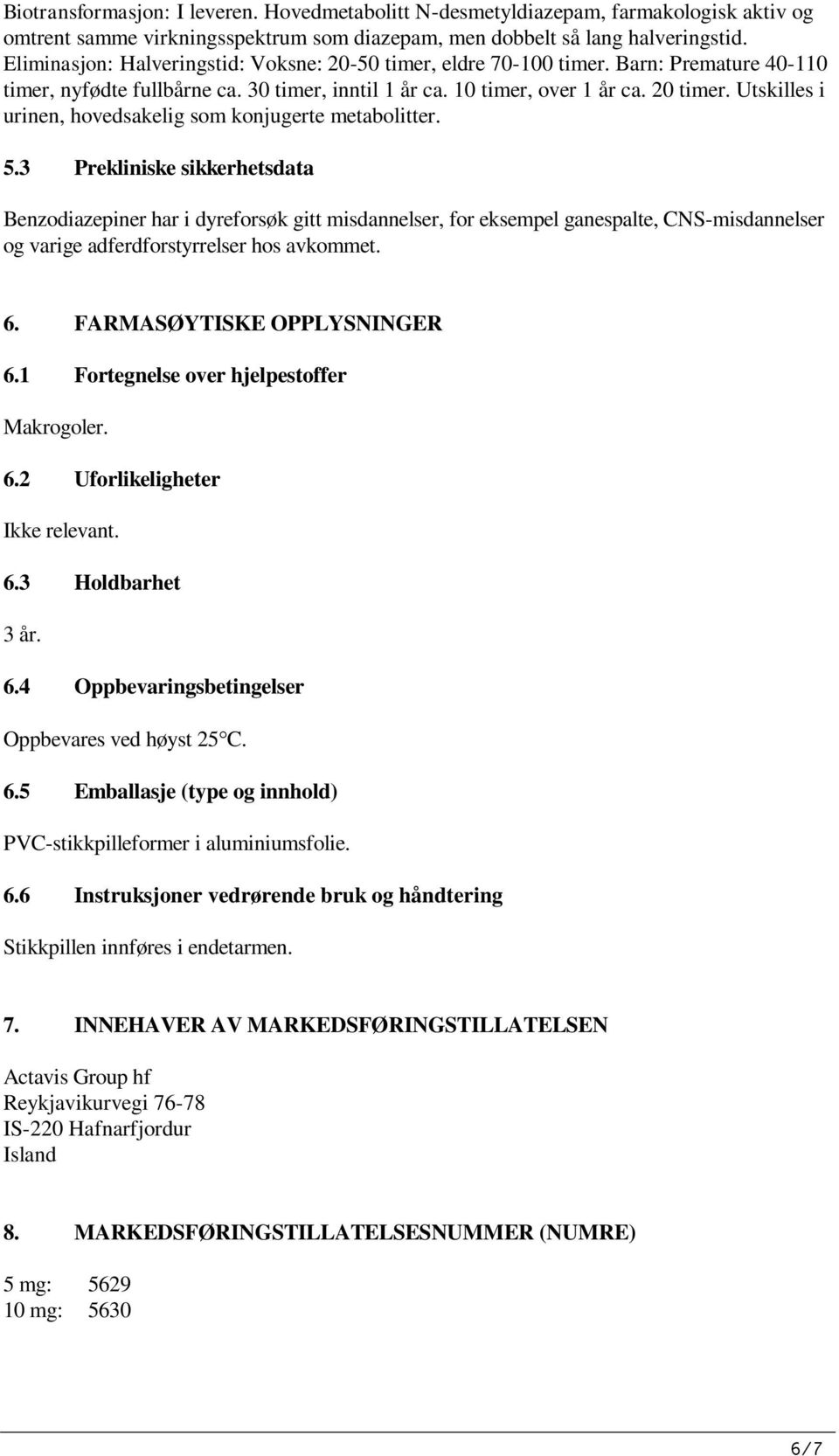 Utskilles i urinen, hovedsakelig som konjugerte metabolitter. 5.