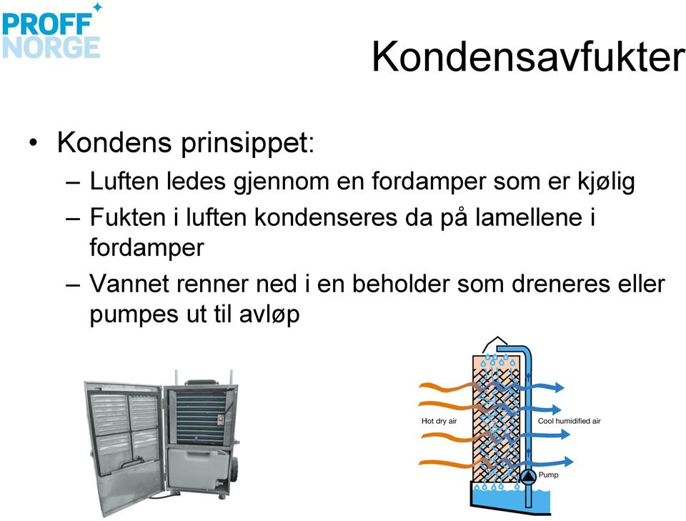 kondenseres da på lamellene i fordamper Vannet