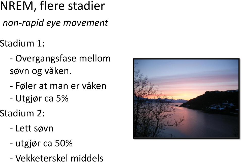 - Føler at man er våken - Utgjør ca 5% Stadium