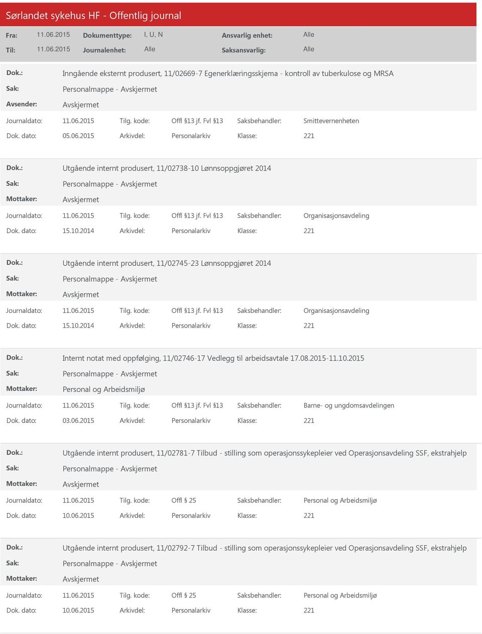 dato: 15.10.2014 Arkivdel: Personalarkiv Internt notat med oppfølging, 11/02746-17 Vedlegg til arbeidsavtale 17.08.2015-11.10.2015 Personalmappe - Barne- og ungdomsavdelingen Dok. dato: 03.06.