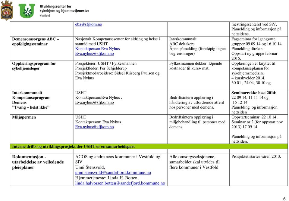 kostnader til kurs+ mat. mestringssenteret ved SiV. Påmelding og informasjon på nettsidene. Fagseminar for igangsatte grupper 09 09 14 og 16 10 14. Påmelding direkte. Oppstart ny gruppe februar 2015.