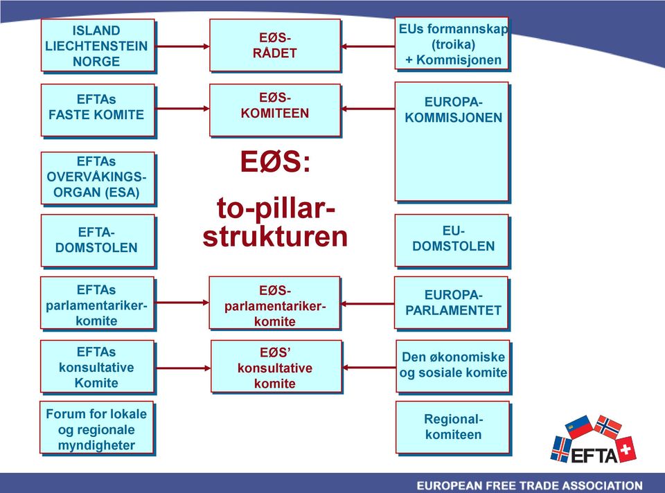 EFTAs parlamentarikerkomite EUROPA- KOMMISJONEN EU- DOMSTOLEN EFTAs konsultative Komite Forum for lokale og