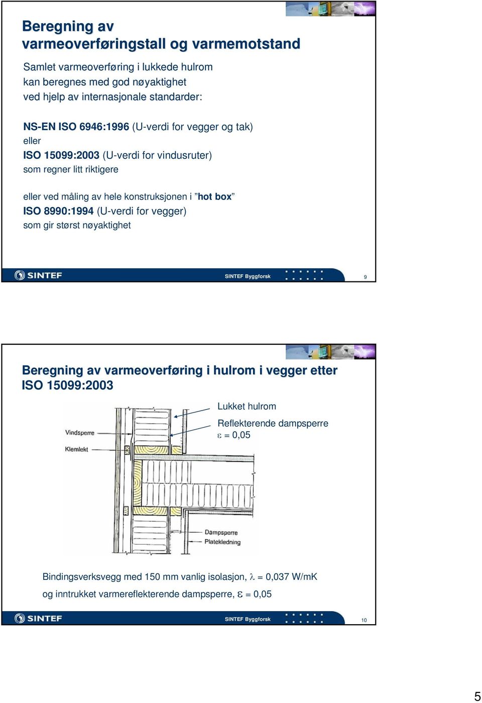 av hele konstruksjonen i hot box ISO 8990:1994 (U-verdi for vegger) som gir størst nøyaktighet 9 Beregning av varmeoverføring ring i hulrom i vegger etter ISO