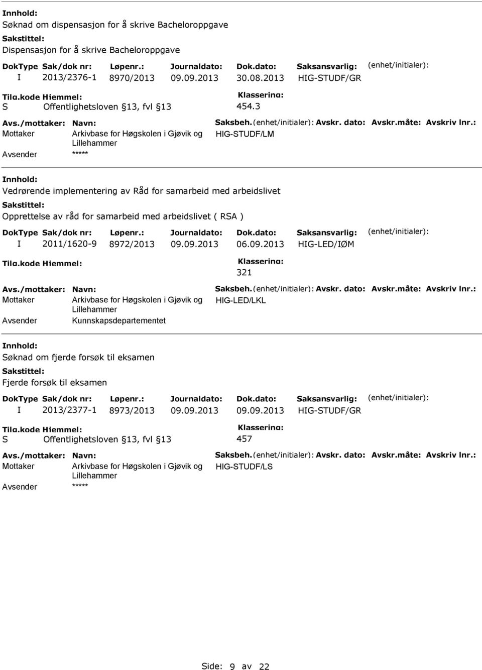 : Mottaker HG-TDF/LM ***** Vedrørende implementering av Råd for samarbeid med arbeidslivet Opprettelse av råd for samarbeid med arbeidslivet ( RA ) 2011/1620-9 8972/2013 06.