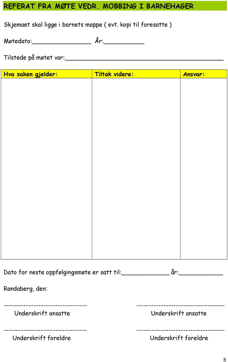 Tiltaksplan mal barnehage