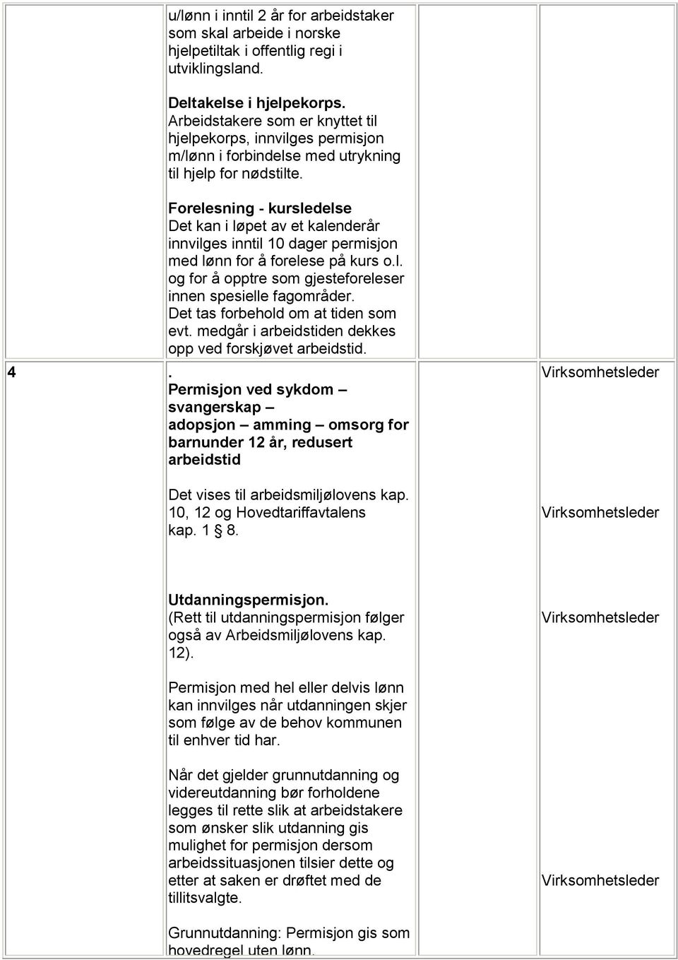 Forelesning - kursledelse Det kan i løpet av et kalenderår innvilges inntil 10 dager permisjon med lønn for å forelese på kurs o.l. og for å opptre som gjesteforeleser innen spesielle fagområder.