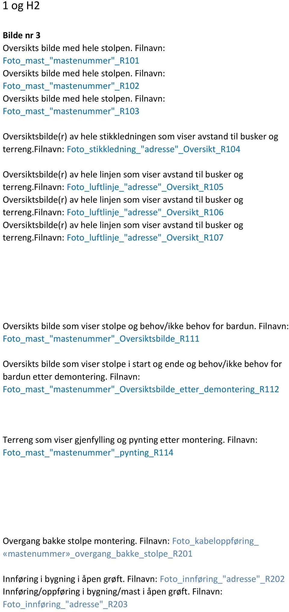 filnavn: Foto_stikkledning_"adresse"_Oversikt_R104 Oversiktsbilde(r) av hele linjen som viser avstand til busker og terreng.