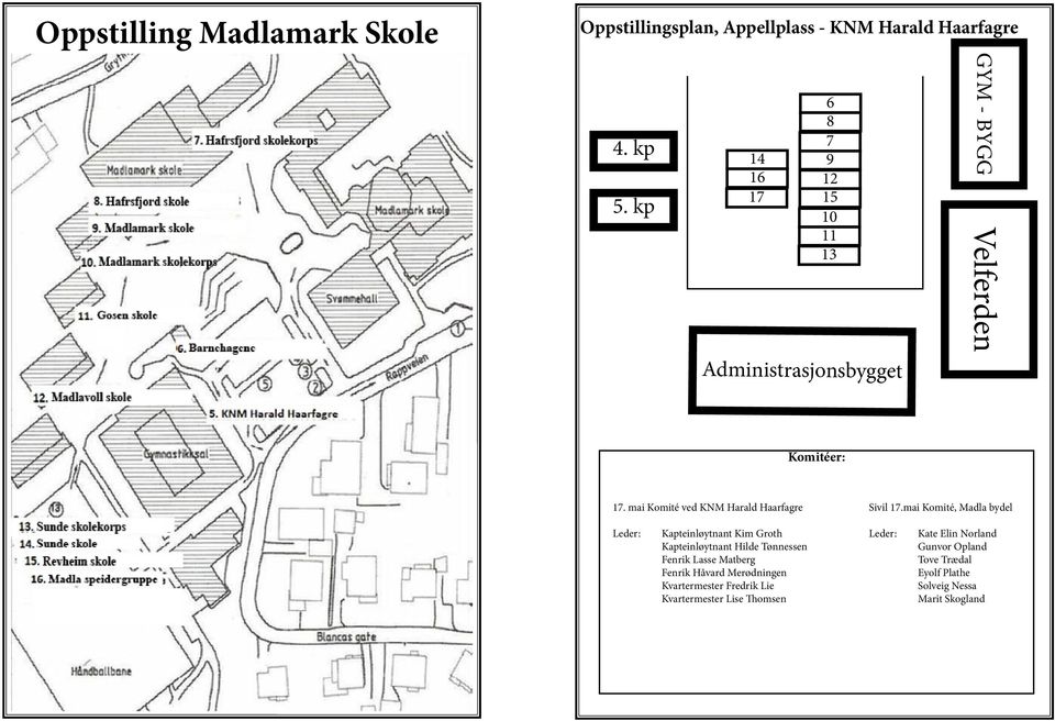 Madlamark skole 14. Hafrsfjord skole 15. Hafrsfjord skolekorps 16. Barnehage 17. Madla speidergruppe 17.