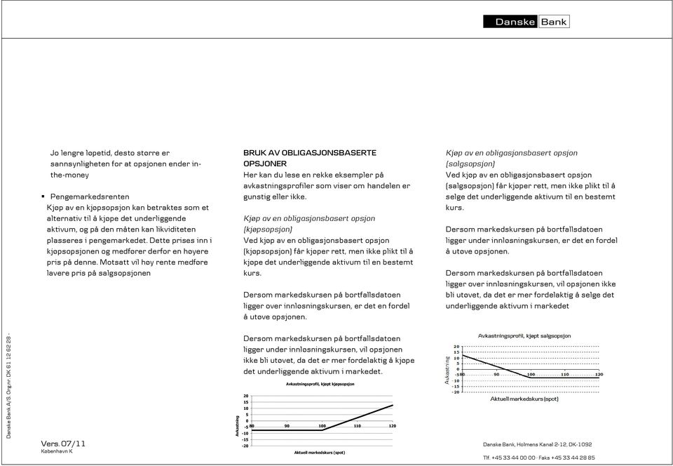 Motsatt vil høy rente medføre lavere pris på salgsopsjonen BRUK AV OBLIGASJONSBASERTE OPSJONER Her kan du lese en rekke eksempler på avkastningsprofiler som viser om handelen er gunstig eller ikke.