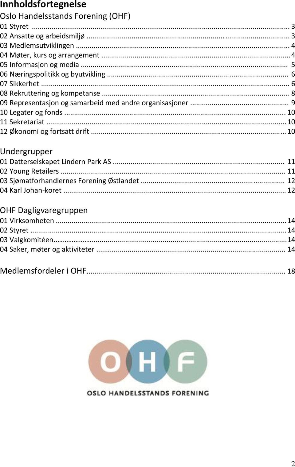 .. 9 10 Legater og fonds.... 10 11 Sekretariat... 10 12 Økonomi og fortsatt drift... 10 Undergrupper 01 Datterselskapet Lindern Park AS... 11 02 Young Retailers.