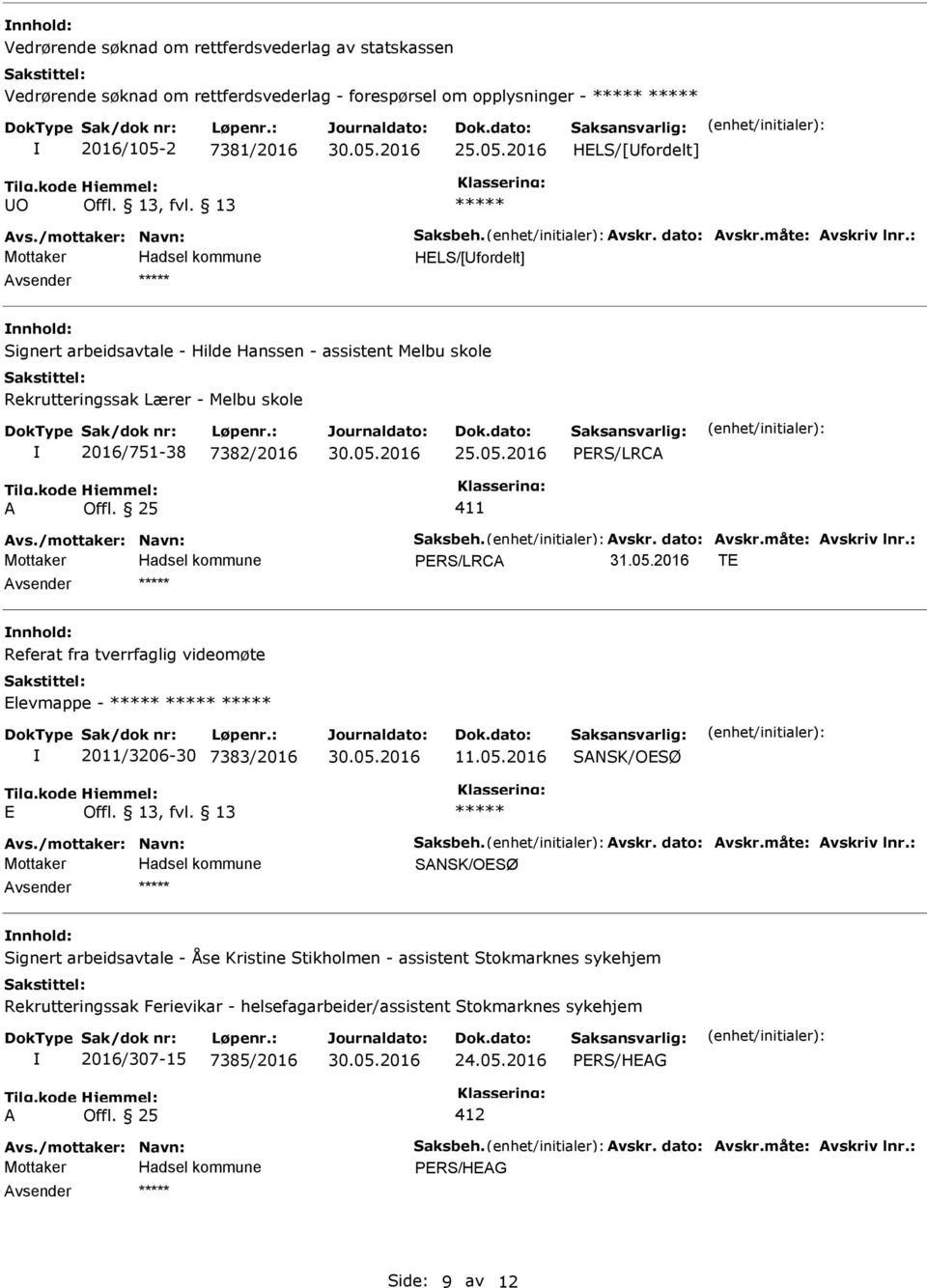 2016 PERS/LRC PERS/LRC vsender nnhold: Referat fra tverrfaglig videomøte Elevmappe - 2011/3206-30 7383/2016 11.05.2016 SNSK/OESØ E Offl. 13, fvl.