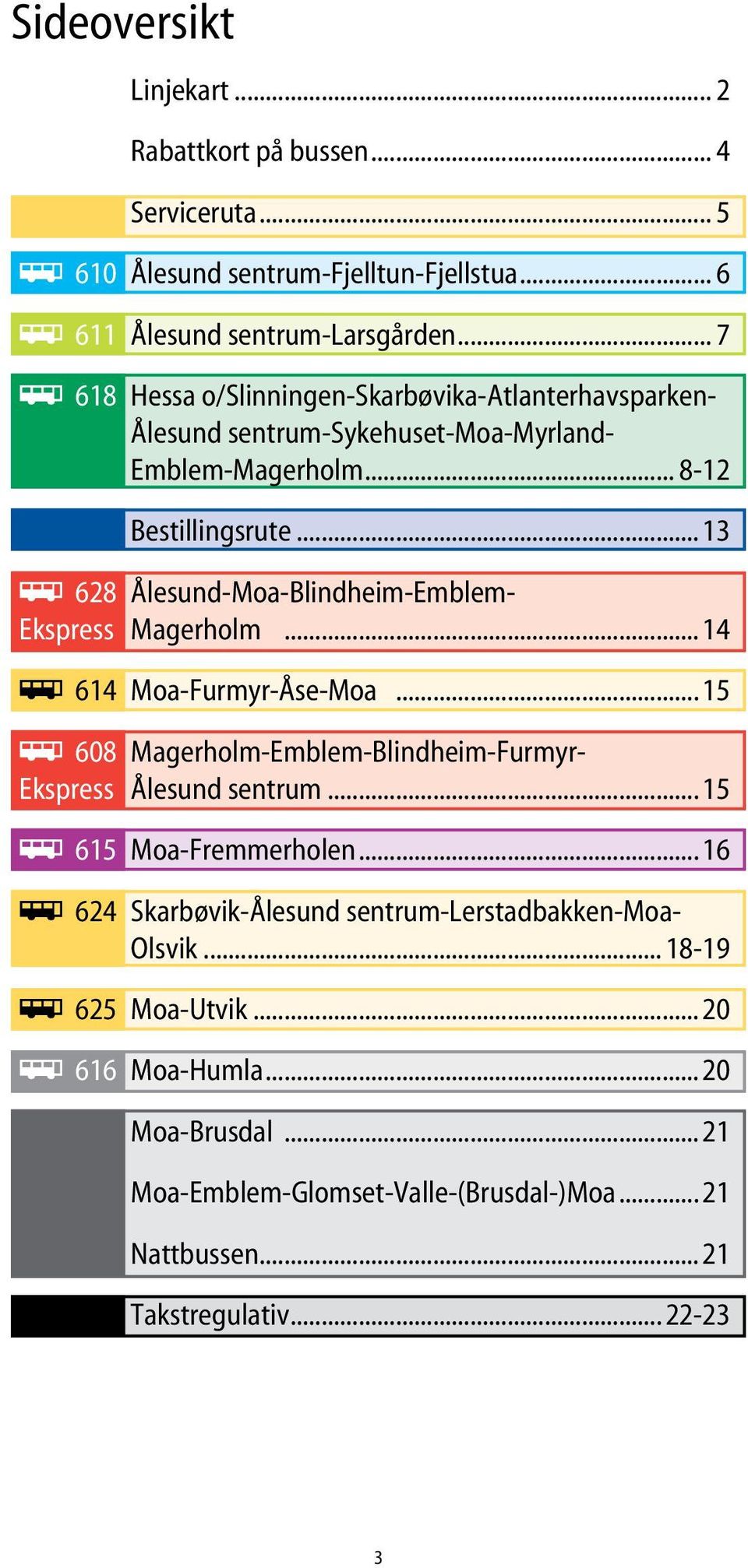 .. 13 ÿ 628 Ålesund-Moa-Blindheim-Emblem- Ekspress Magerholm... 14 ÿ 614 Moa-Furmyr-Åse-Moa... 15 ÿ 608 Magerholm-Emblem-Blindheim-Furmyr- Ekspress Ålesund sentrum.