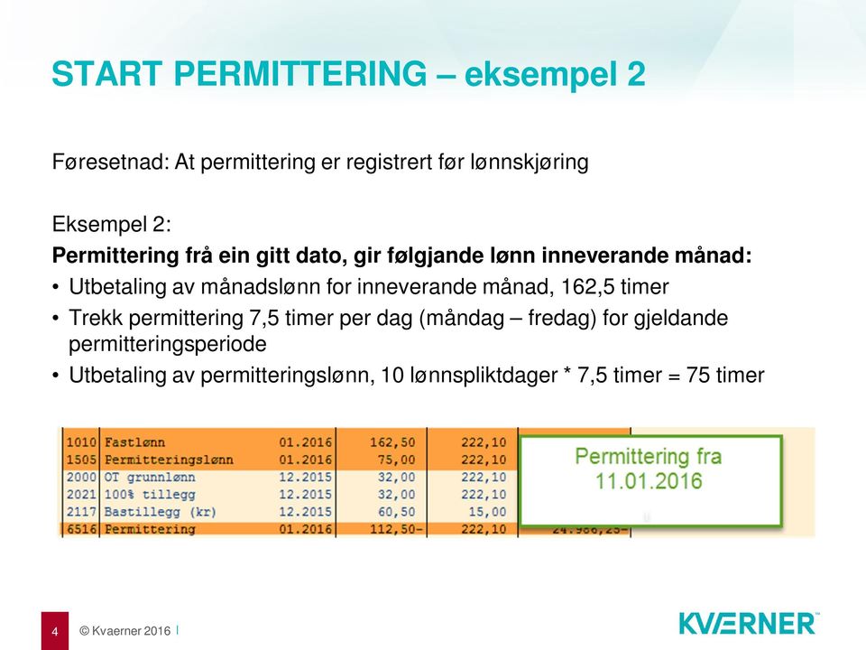 for inneverande månad, 162,5 timer Trekk permittering 7,5 timer per dag (måndag fredag) for