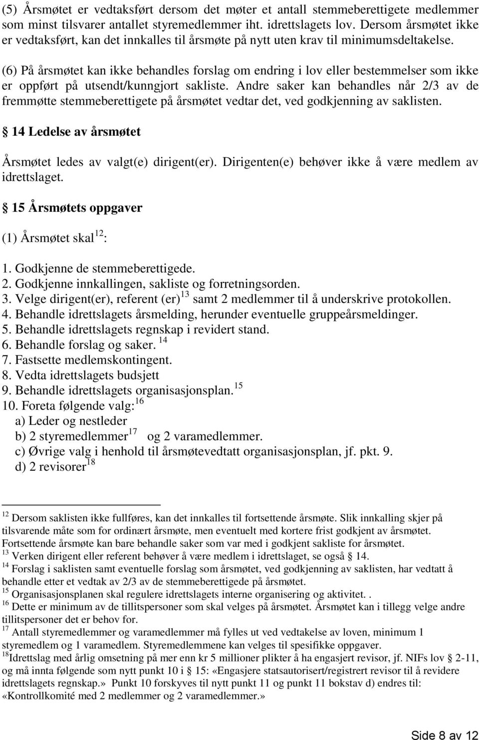 (6) På årsmøtet kan ikke behandles forslag om endring i lov eller bestemmelser som ikke er oppført på utsendt/kunngjort sakliste.