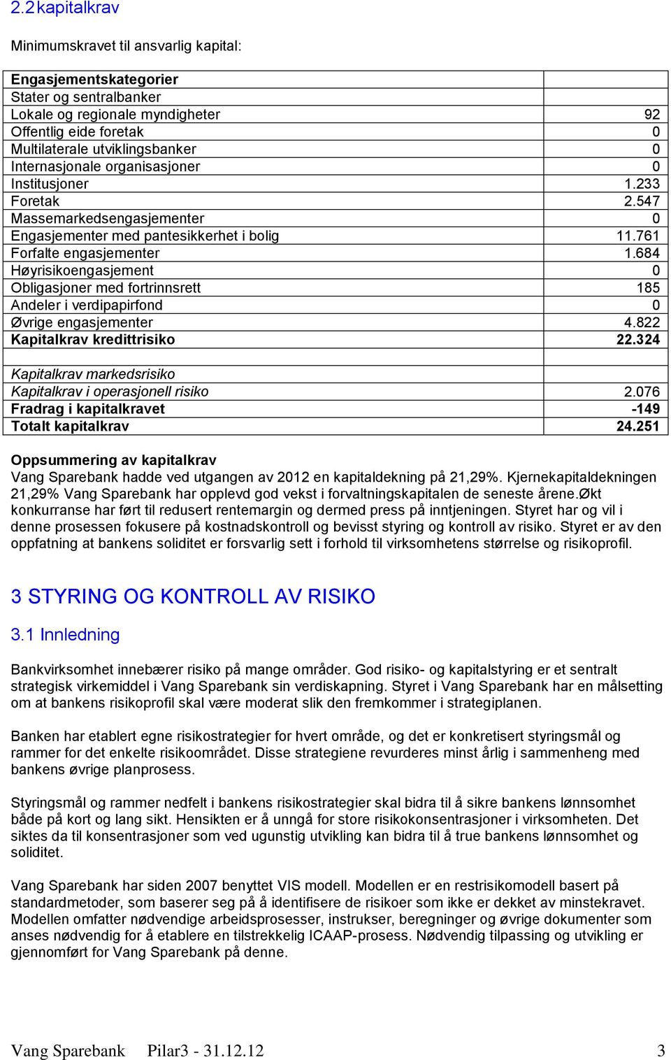 684 Høyrisikoengasjement 0 Obligasjoner med fortrinnsrett 185 Andeler i verdipapirfond 0 Øvrige engasjementer 4.822 Kapitalkrav kredittrisiko 22.