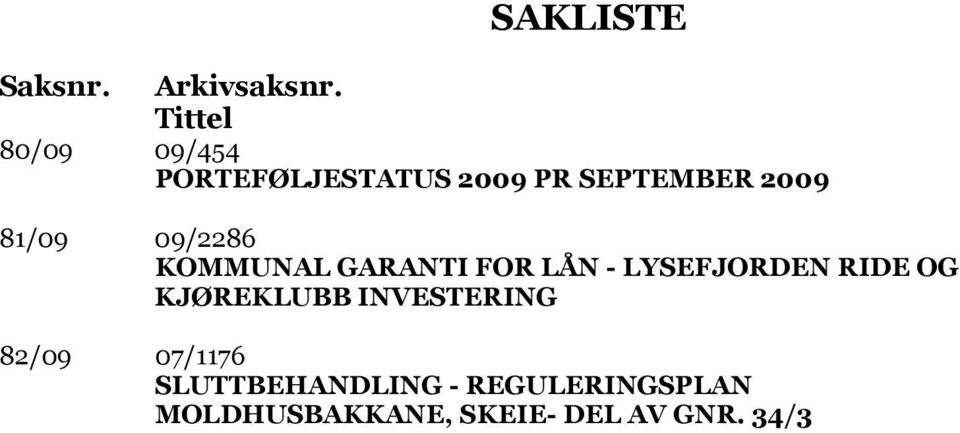 09/2286 KOMMUNAL GARANTI FOR LÅN - LYSEFJORDEN RIDE OG KJØREKLUBB