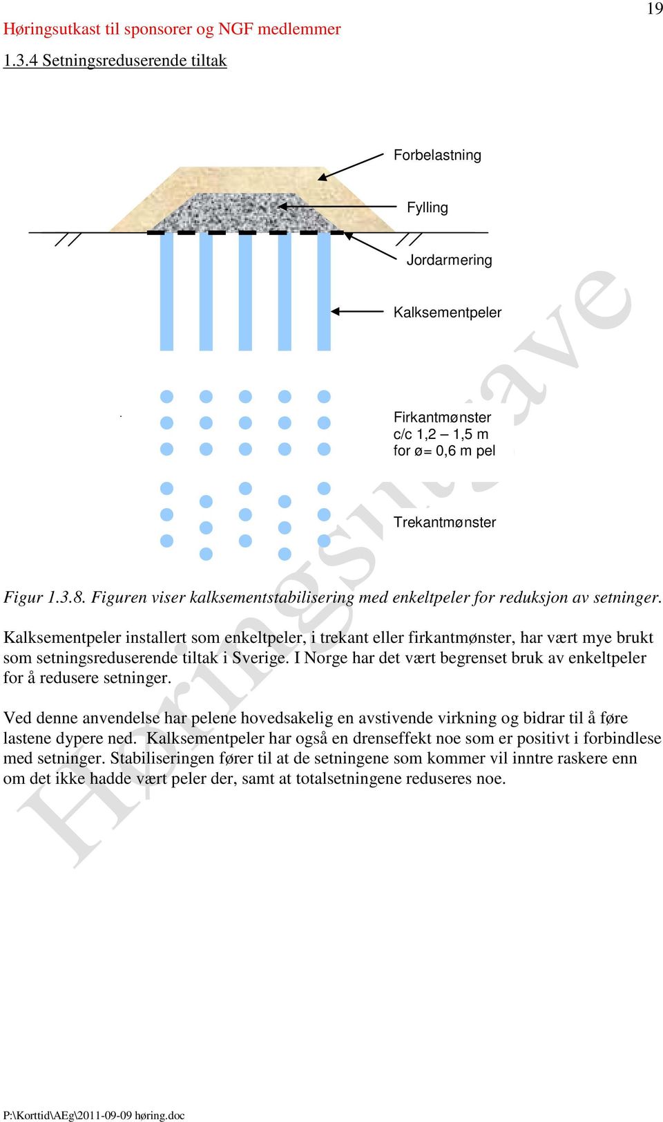 Kalksementpeler installert som enkeltpeler, i trekant eller firkantmønster, har vært mye brukt som setningsreduserende tiltak i Sverige.