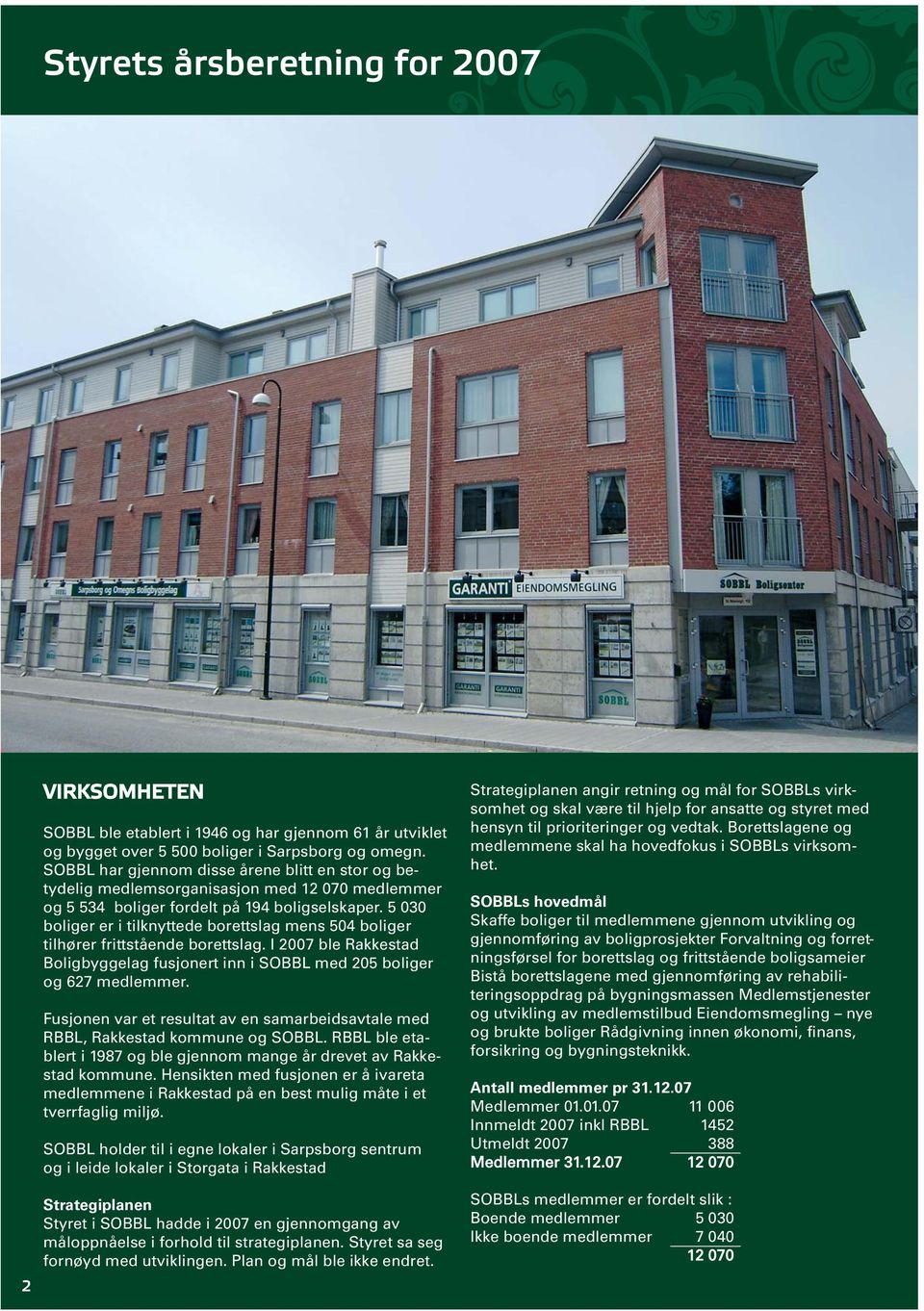 5 030 boliger er i tilknyttede borettslag mens 504 boliger tilhører frittstående borettslag. I 2007 ble Rakkestad Boligbyggelag fusjonert inn i SOBBL med 205 boliger og 627 medlemmer.