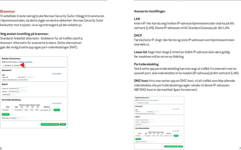 Avanert: Alternativ for avanerte brukere. Dette alternativet gjør det mulig å ette opp egne port-viderekoblinger (NAT).