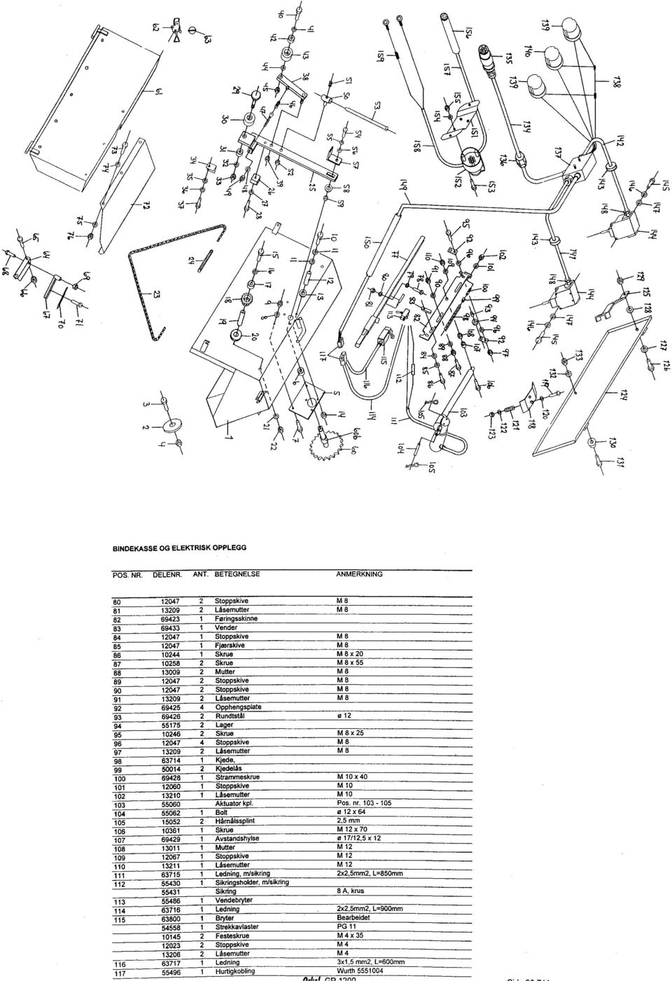 10246 2 Skrue M8x25 96 12047 4 Stoppskive M8 97 13209 2 Låsemulter M8 98 63714 1 Kjede, 99 50014 2 ~edelås 100 69428 SIrammeskrue M 10x40 101 12060 Stoppskive Ml0 102 13210 Låsemulter Ml0 103 55060