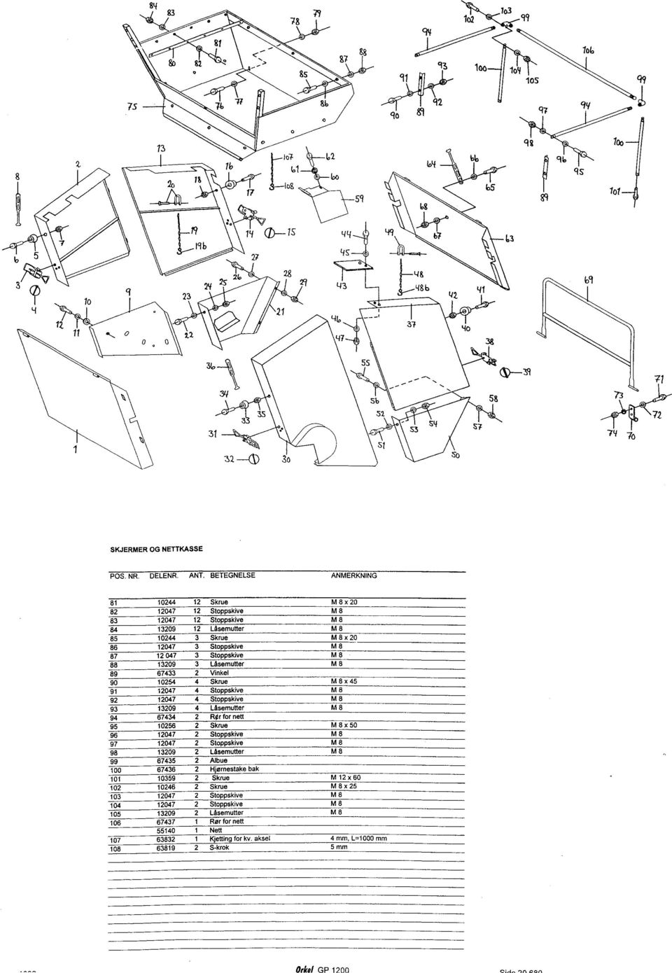 Skrue M8x50 96 12047 2 Stoppskive M8 97 12047 2 Stoppskive M8 98 13209 2 Låsemutter M8 99 67435 2 Albue 100 67436 2 Hjørnestake bak 101 10359 2 Skrue M 12 x 60 102 10246 2 Skrue M 8x25 103 12047 2