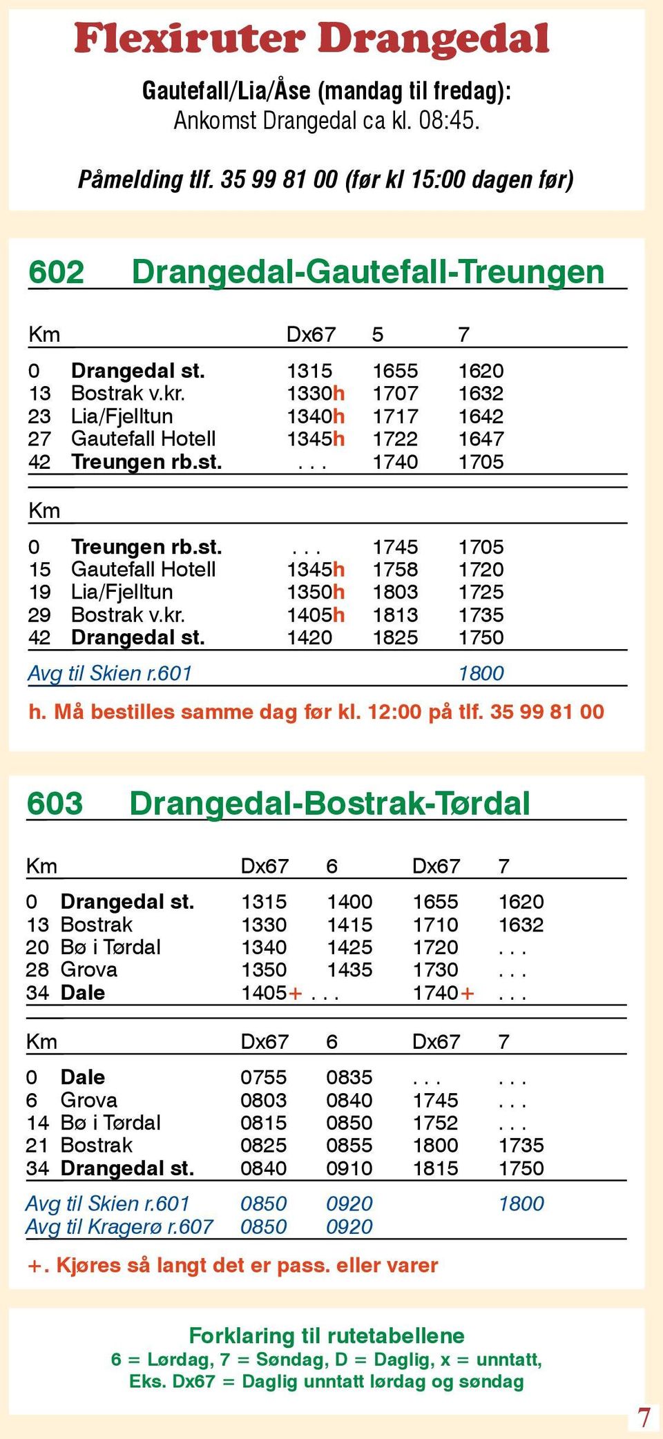 1330h 1707 1632 23 Lia/Fjelltun 1340h 1717 1642 27 Gautefall Hotell 1345h 1722 1647 42 Treungen rb.st.... 1740 1705 Km 0 Treungen rb.st.... 1745 1705 15 Gautefall Hotell 1345h 1758 1720 19 Lia/Fjelltun 1350h 1803 1725 29 Bostrak v.