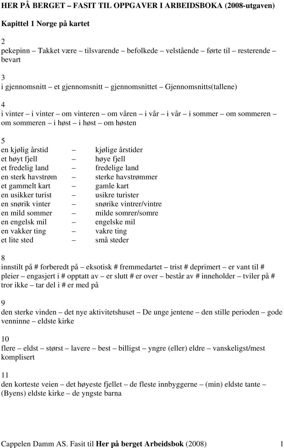 høye fjell et fredelig lnd fredelige lnd en sterk hvstrøm sterke hvstrømmer et gmmelt krt gmle krt en usikker turist usikre turister en snørik vinter snørike vintrer/vintre en mild sommer milde