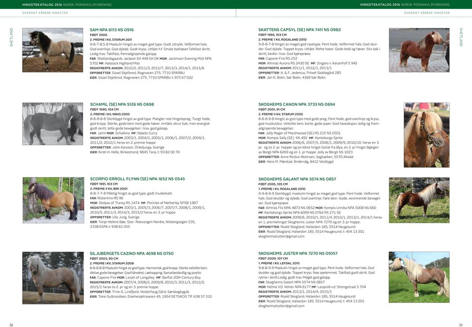 FAR: Shetlandsgaards Jackpot SH 449 SH DK MOR: Jackmoor Evening Mist NPA 5702 MF: Halstock Highland Mist REGISTRERTE AVKOM: 2010/2, 2011/3, 2012/7, 2013/3, 2014/1, 2015/6 OPPDRETTER: Sissel