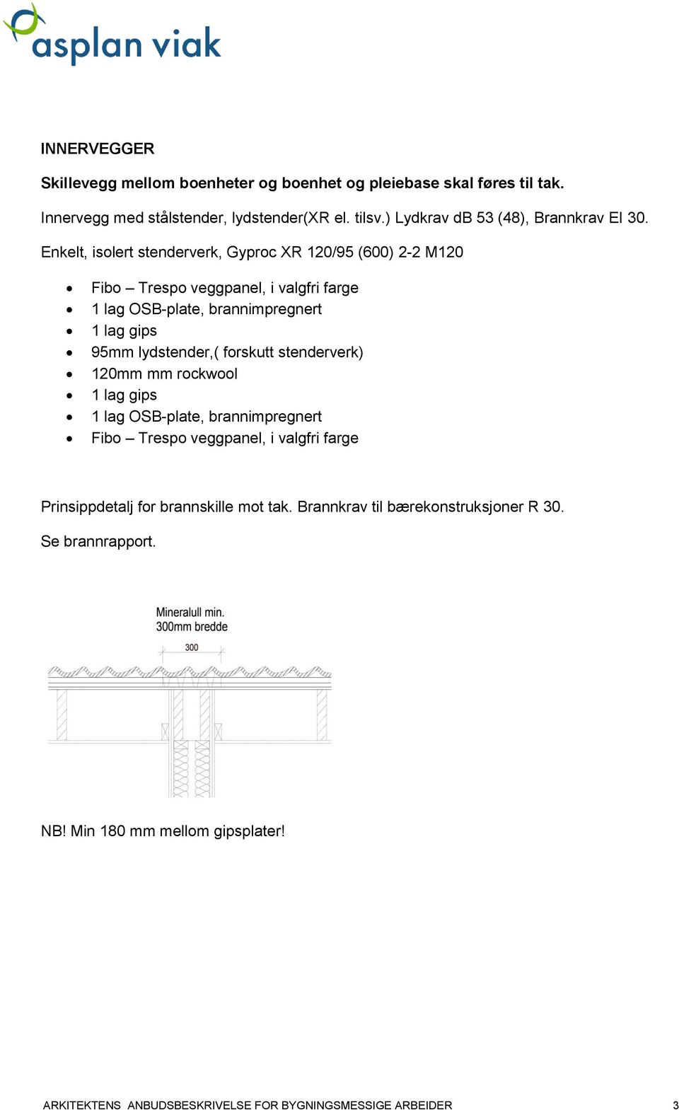 Enkelt, isolert stenderverk, Gyproc XR 120/95 (600) 2-2 M120 Fibo Trespo veggpanel, i valgfri farge 1 lag OSB-plate, brannimpregnert 1 lag gips 95mm lydstender,(