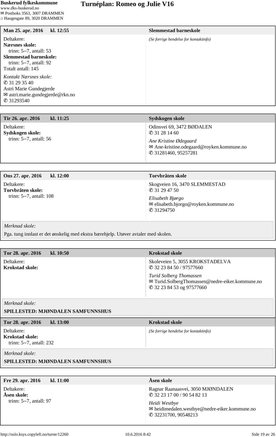 marie.gundegjerde@rkn.no 31293540 Tir 26. apr. 2016 kl. 11:25 Sydskogen skole Sydskogen skole: trinn: 5 7, antall: 56 Odinsvei 69, 3472 BØDALEN 31 28 14 60 Ane Kristine Ødegaard Ane-kristine.