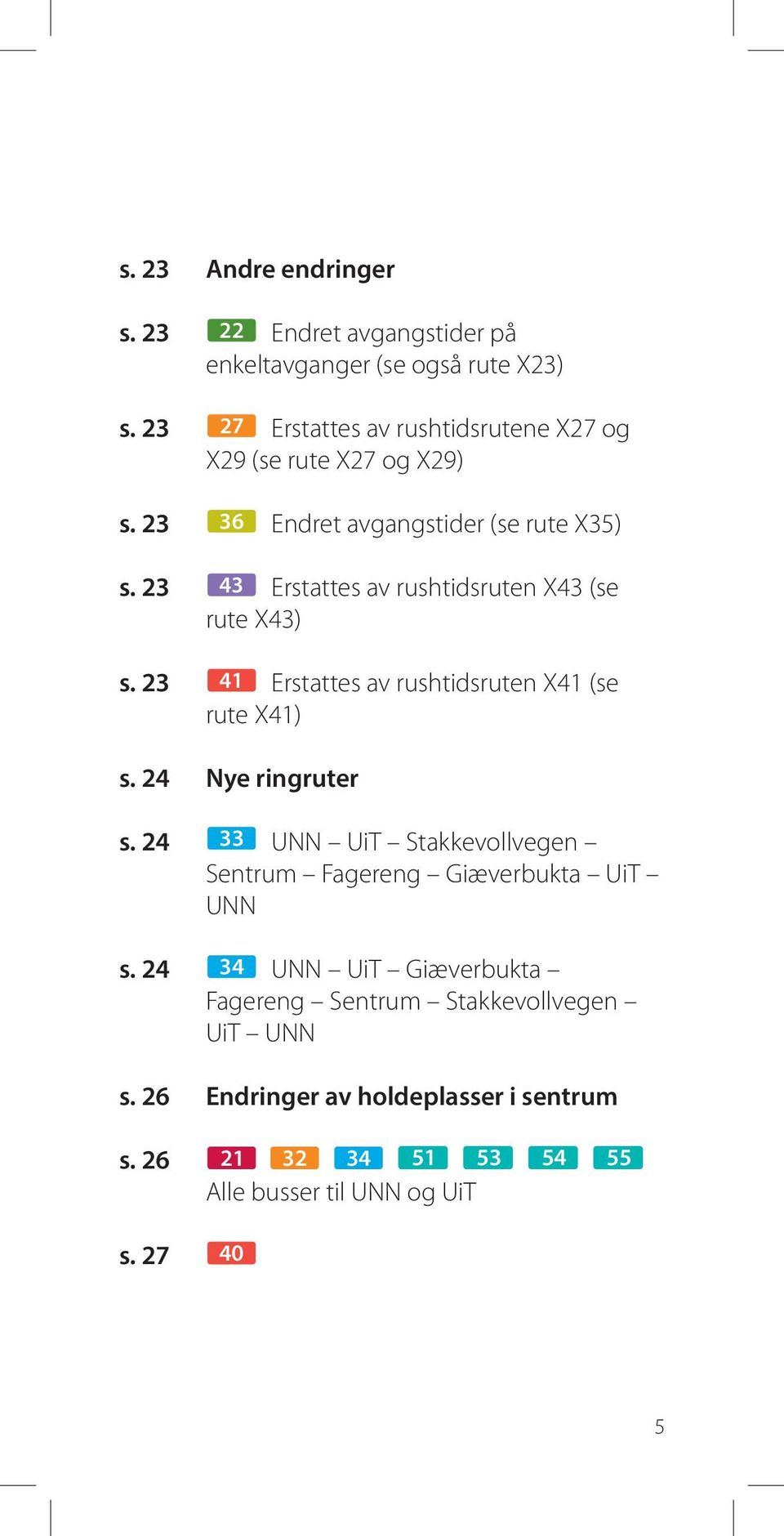 23 43 Erstattes av rushtidsruten X43 (se rute X43) s. 23 41 Erstattes av rushtidsruten X41 (se rute X41) s. 24 Nye ringruter s.