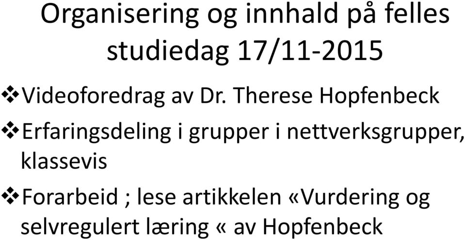 Therese Hopfenbeck Erfaringsdeling i grupper i