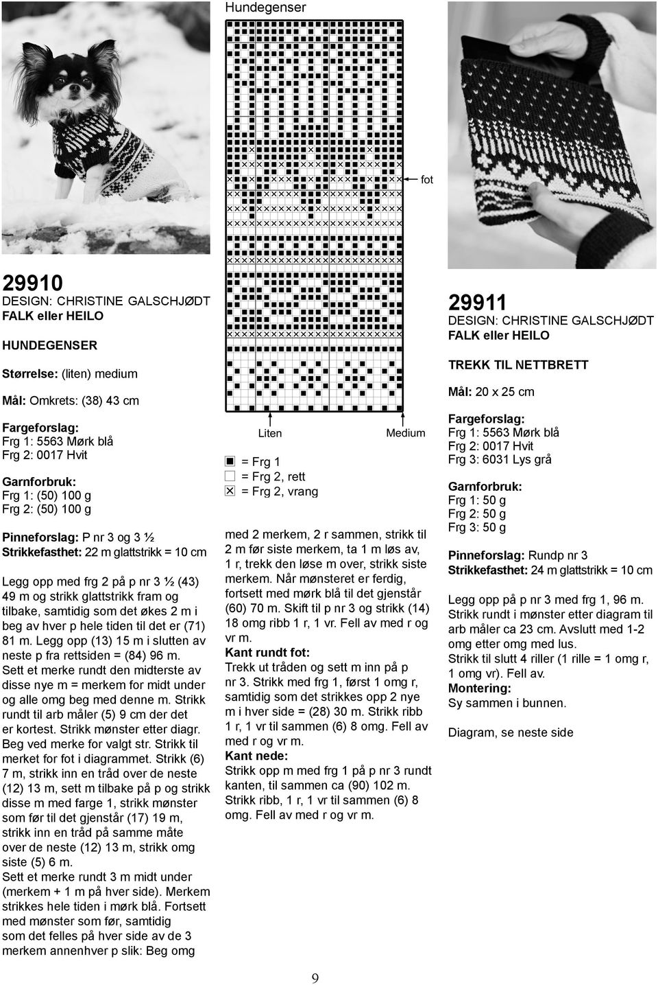 Sett et merke rundt den midterste av disse nye m = merkem for midt under og alle omg beg med denne m. Strikk rundt til arb måler (5) 9 cm der det er kortest. Strikk mønster etter diagr.