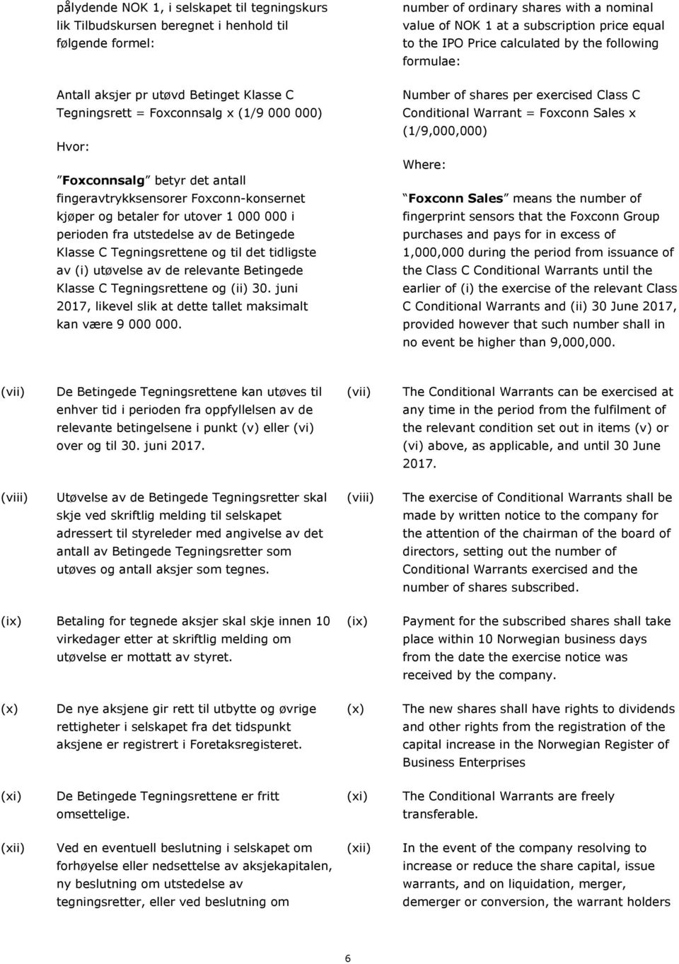 Foxconn Sales x Hvor: (1/9,000,000) Foxconnsalg betyr det antall Where: fingeravtrykksensorer Foxconn-konsernet Foxconn Sales means the number of kjøper og betaler for utover 1 000 000 i perioden fra